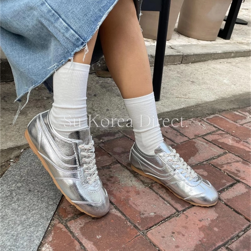 韩国复古平底拼色系带德训鞋女