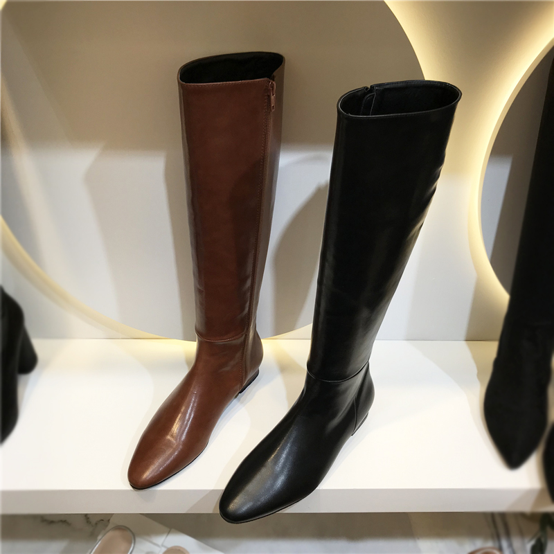 小小苏圆头复古风英伦高筒长靴