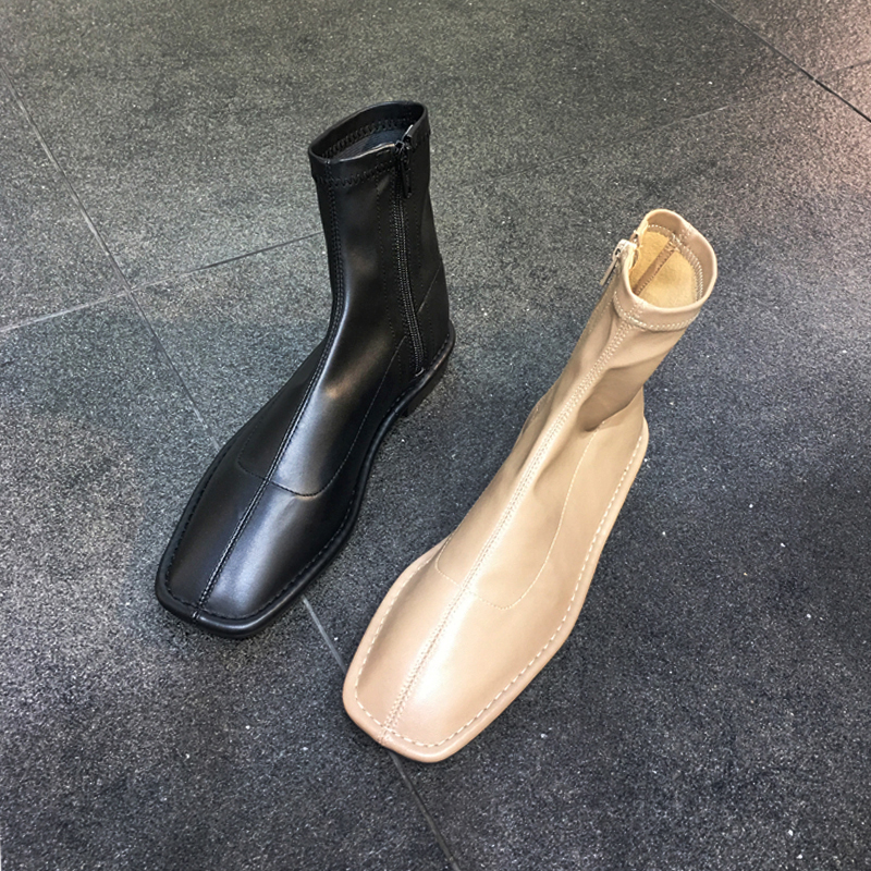 小小苏韩版方头侧拉链休闲款女鞋