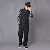 locking演出服西裤 popping西装 套装 马甲两件套街舞表演男宽松女