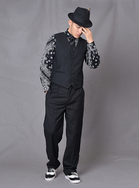 popping西装套装locking演出服西裤马甲两件套街舞表演男宽松女