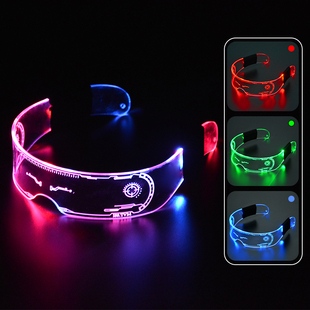 发光眼镜科技感透明酷炫七彩装饰赛博朋克led科幻发光眼镜