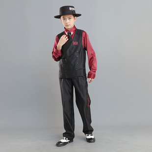 popping街舞少儿炸街西装 男童帅气衬衣马甲西服两件套演出服炫酷