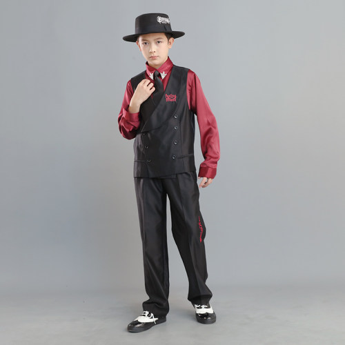 popping街舞少儿西装男童演出服