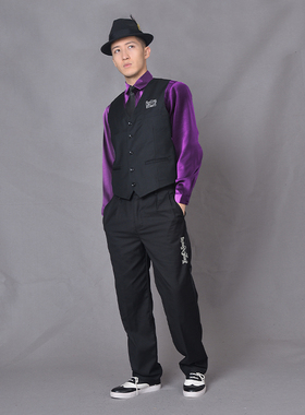 非零旦斯美式复古亮面街舞西装Popping套装Locking马甲西裤演出服