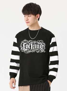 非零旦斯美式复古locking街舞长袖纯棉cityboy黑白条纹T恤男