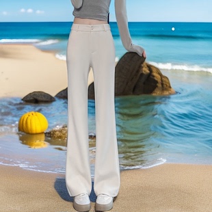 高腰显瘦微喇裤女白色垂感长裤小个子休闲喇叭裤时尚百搭马蹄裤子