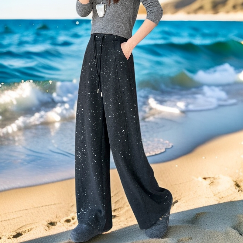 超好看大红色裤子满天星烫钻阔腿裤女抽绳宽松显瘦百搭垂坠感长裤