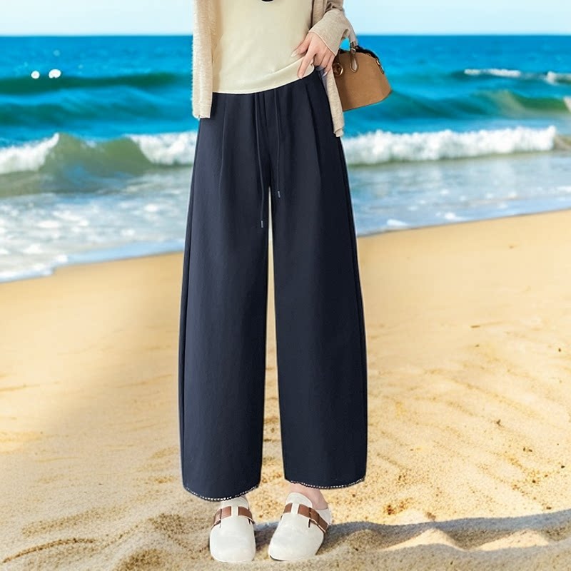 高腰弯刀阔腿裤女宽松显瘦小个子慵懒风休闲裤九分裤垂感气球裤