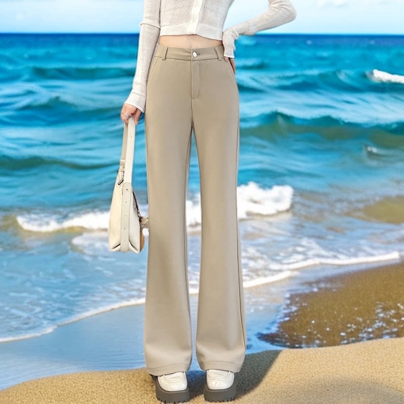 高腰微喇裤女春秋垂感显瘦小个子休闲喇叭裤卡其色长裤西裤休闲裤