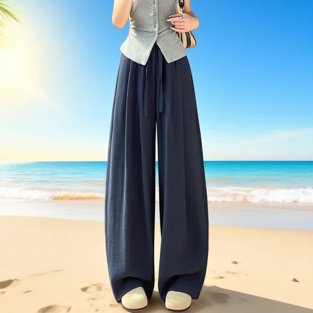 慵懒风天丝阔腿裤子女夏季薄款高腰宽松垂感显瘦休闲裤亚麻弯刀裤
