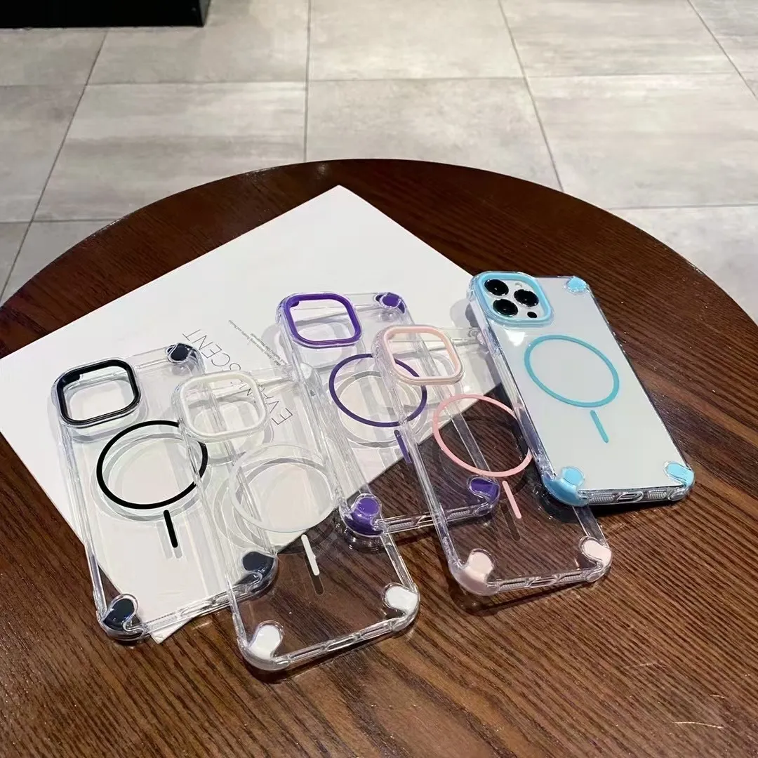 适用iPhone17细圈磁吸手机壳四角防摔透明TPU苹果16PROMAX保护套