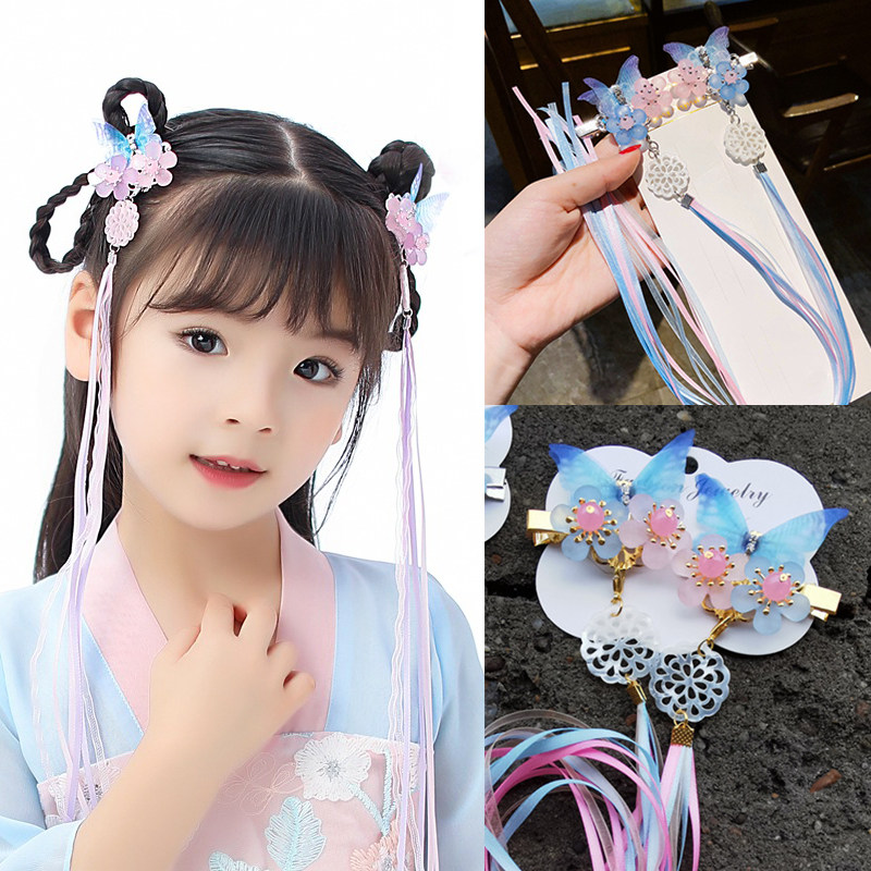 女童汉服手工头饰古风发夹古装流苏蝴蝶少女超仙发卡夹子