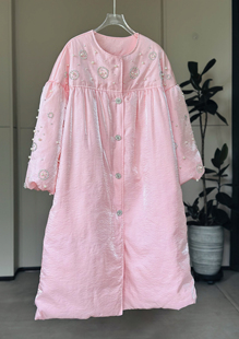 （浪迹）红标了然琳烺2025秋冬羽绒服浅粉色重工订珠宽松外套开衫