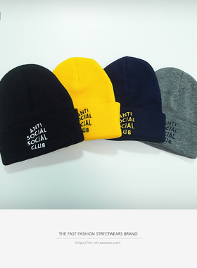 ASSC针织帽男ANTI刺绣嘻哈韩版潮牌冷帽子女冬保暖百搭ins毛线帽