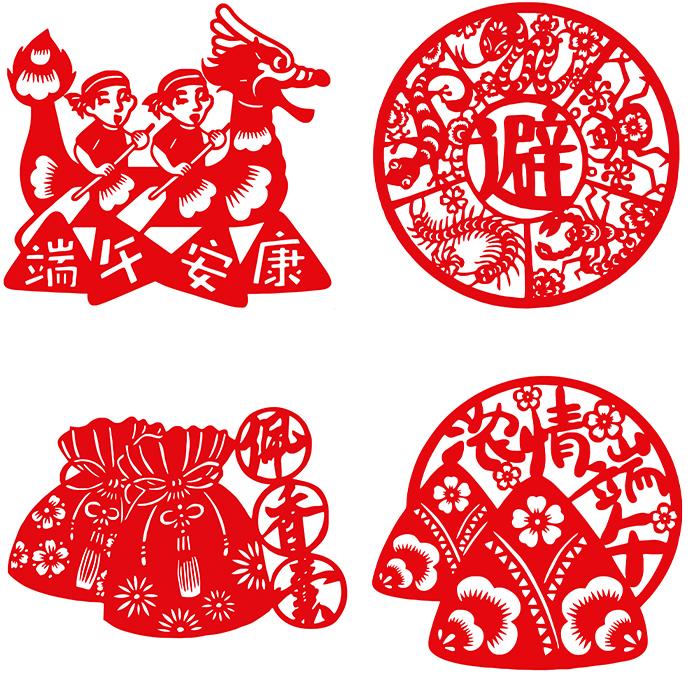 9款端午节剪纸成品半成品避五毒吃粽子赛龙舟传统装饰窗花