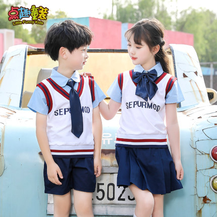幼儿园园服夏装儿童学院风纯棉短袖班服套装夏季小学生校服毕业服
