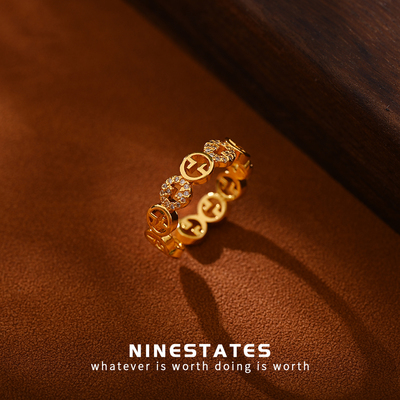 气质食指素圈戒指男女高级感彩金素戒时尚指环小指个性仿黄金尾戒