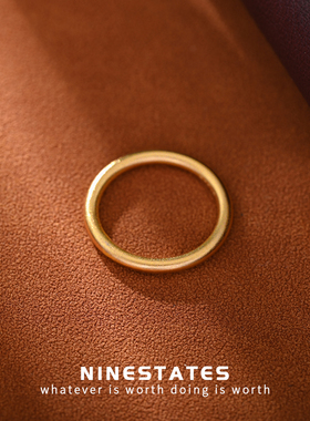 气质食指素圈戒指男女高级感彩金素戒时尚指环小指个性仿黄金尾戒