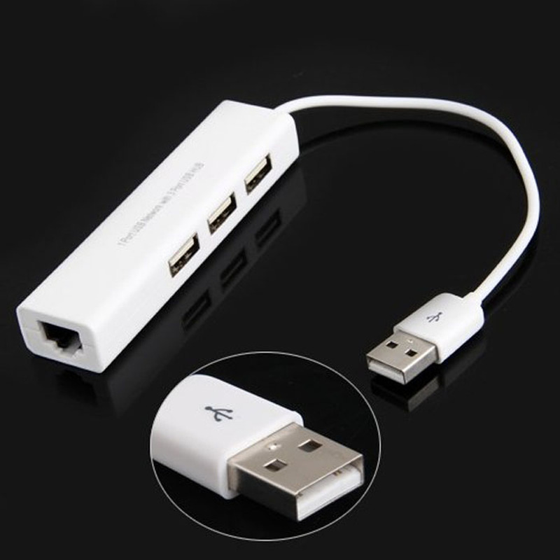 USB to RJ45 Lan Card Ethernet Network Cable+3 Port Hub for W