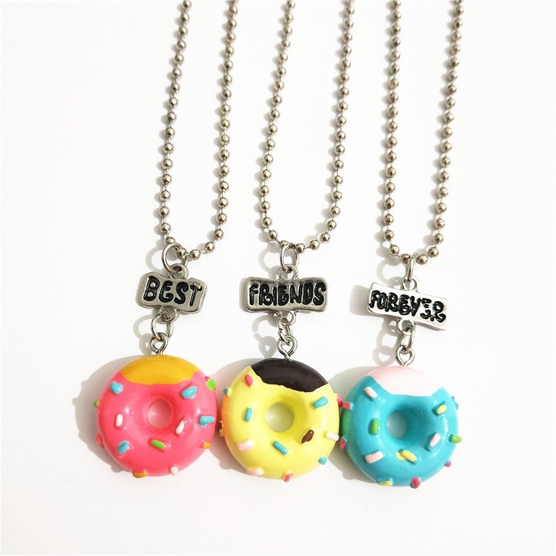 Cute 3 Pcs/lot BFF Doughnut Lollipop Necklace Set for Kids