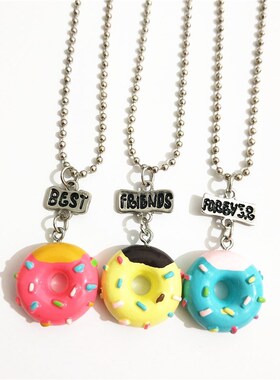 Cute 3 Pcs/lot BFF Doughnut Lollipop Necklace Set for Kids