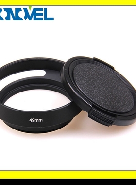 49mm Screw in metal tilted vented Lens Hood + Lens cap For