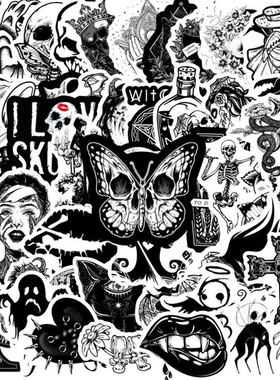 50pcs Gothic Style Black And White Graffiti Stickers for Su