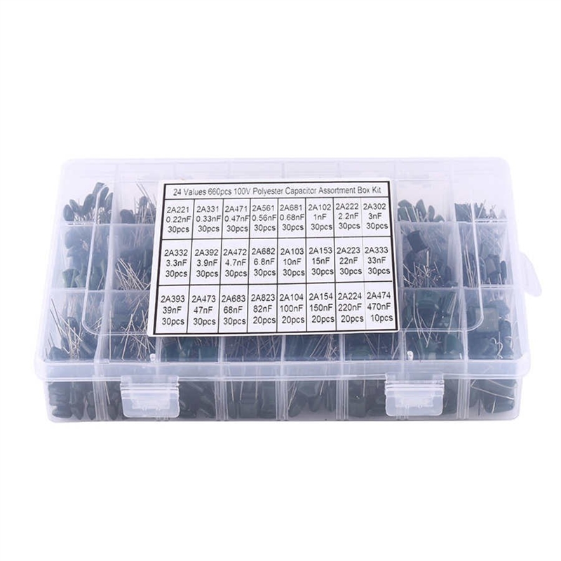 100V 24value 660pcs Polyester Film Capacitor Assorted Kit Bo