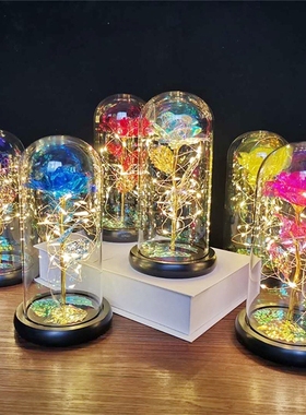 Rose Romantic Gift Preserved Rose Flower In Glass Dome, Red