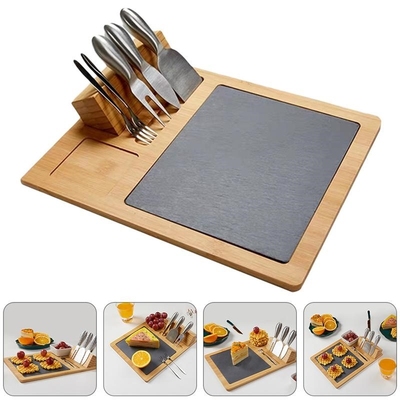 1 Set Cheese Board Bamboo Stainless Steel Convenient Fashion