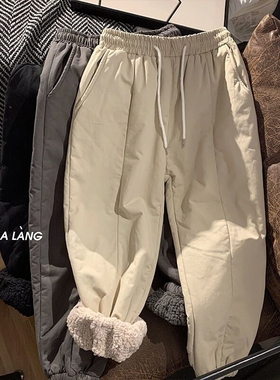 Lamb plush trousers for men women thickened outer wear plus