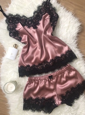 New Arrivals Sexy Lace Satin Pajama Sets Womens Sleepwe