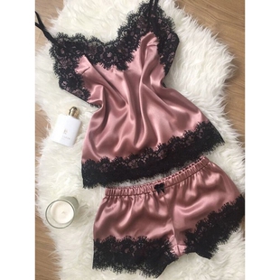 New Arrivals Sexy Lace Satin Pajama Sets Womens Sleepwe