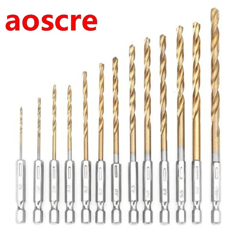 13Pcs HSS Drill Bit Titanium Coated Twist Drill Bits 1/4&quo