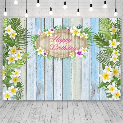 Avezano Birthday Backdrops Blue Plank Board Flower Photogra