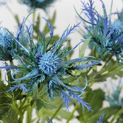 3 Fork Flowers Artificial Eryngium Plants Thistles Leaves