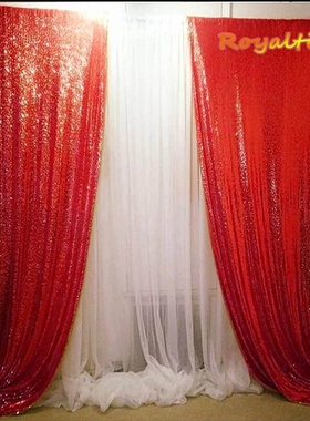Royaltime 2pc 2x8ft Red Sequin Backdrop Curtain Wedding Pho