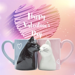 2pcs Ceramics Kiss Cat Cup Couple Mugs Lover Gift Morning