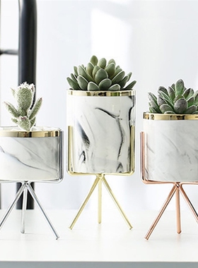 Nordic Ceramic Iron Art Vase Marble Pattern Rose Gold Silver