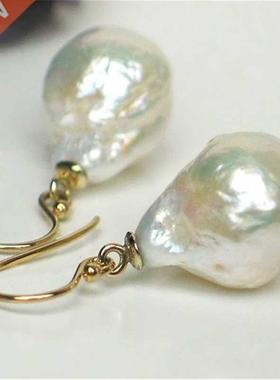 14-16mm White Boque Pel Erings 18K Hook fine jewelry c