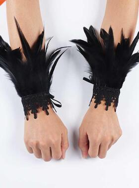 Punk Gothic Gloves Feather Wri Cuff Carnival age Show Sh