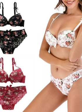 Floral Women Underwear Lace Sexy Pushup Bra and Panty Linge
