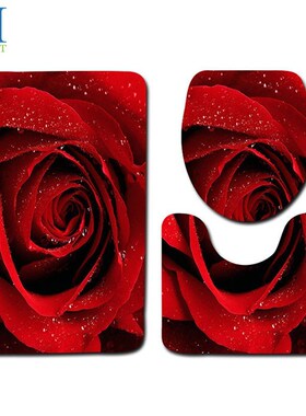 3pcs/set Bathroom Rose Carpet Mat Toilet Seat Cover Valenti