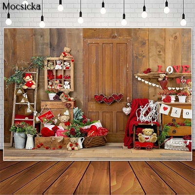 MOCSICKA Valentine Wooden Board Photography Backdrops Red R