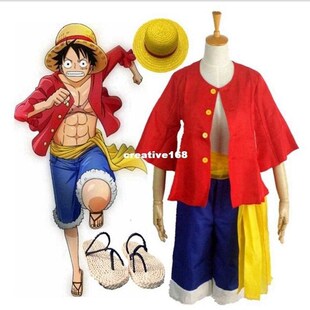 Anime One Piece Monkey D Luffy Cosplay Costume Set Coat Pant