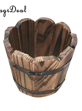 MagiDeal Wooden Bucket Flower Pot Garden Plant Planter Outdo