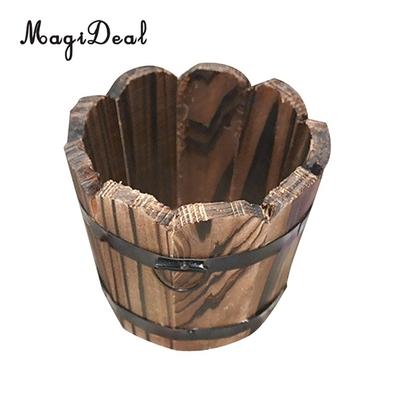 MagiDeal Wooden Bucket Flower Pot Garden Plant Planter Outdo