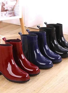 Women Rain Boots Waterproof Rubber Sole Low Heel Winter Shoe