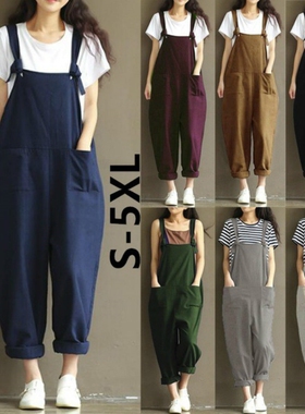 Womens Overalls Loose Dungarees Ladies Cami Romper Baggy Pla